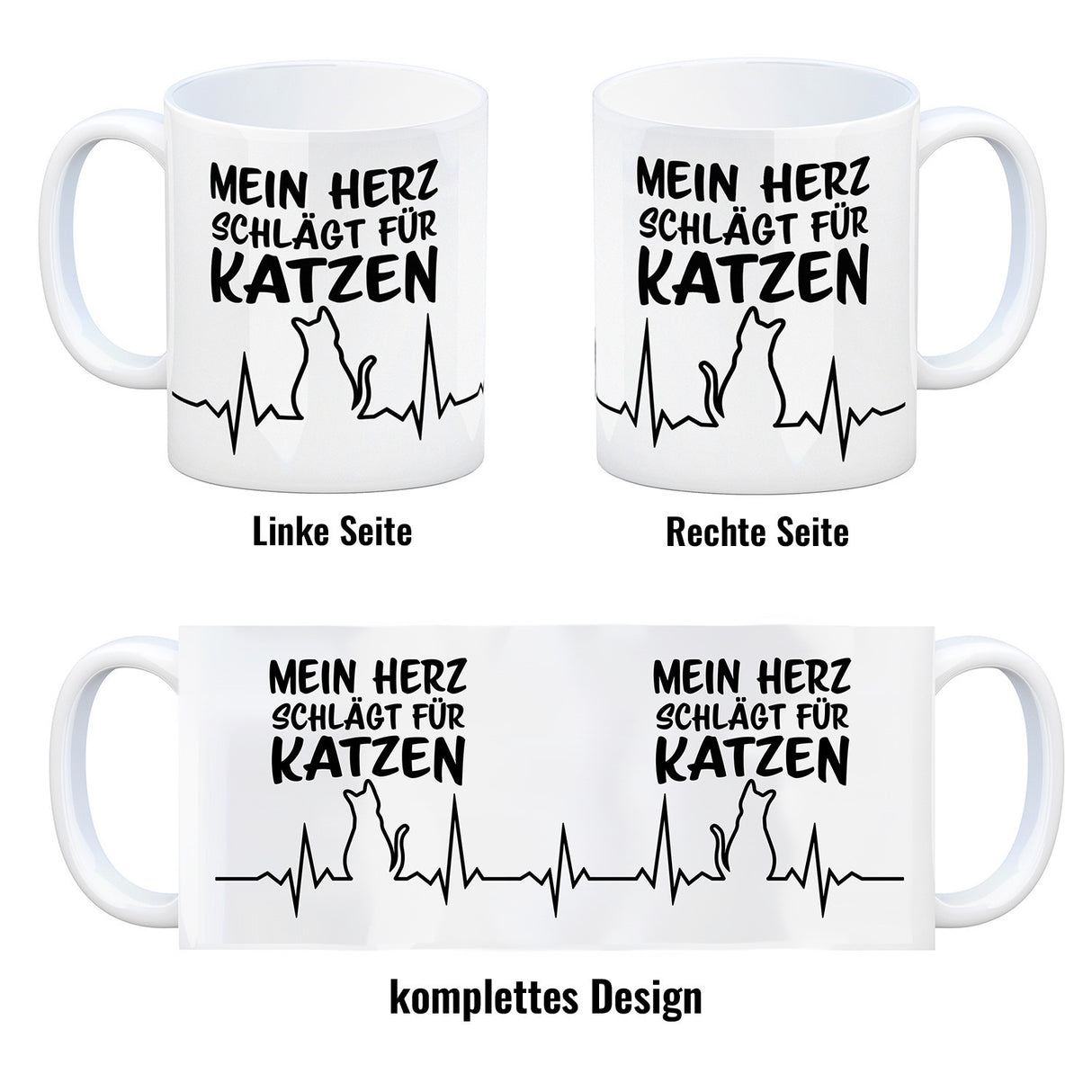 Mein Herz schlägt für Katzen Kaffeebecher mit süßem EKG Motiv