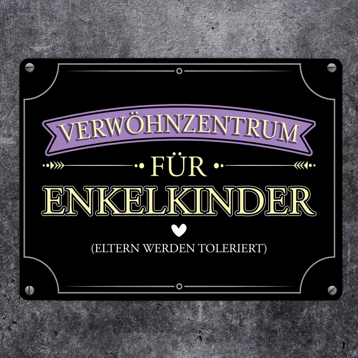 Verwöhnzentrum für Enkelkinder Metallschild mit lustigem Spruch für Großeltern
