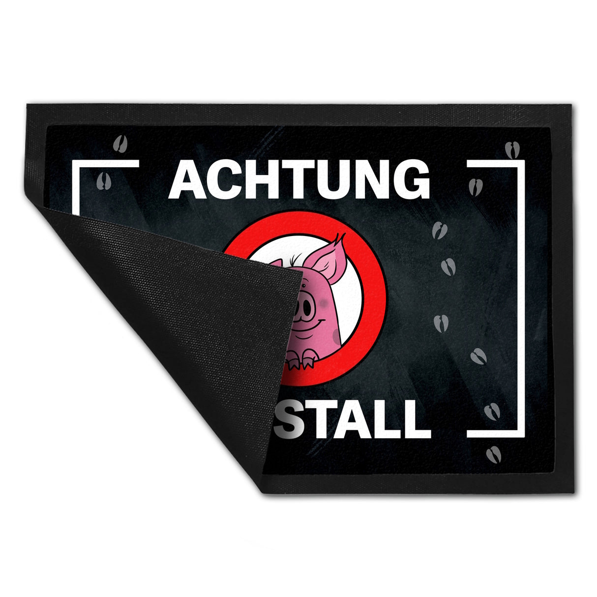 Achtung Saustall Fußmatte mit niedlichem Comic-Schwein im Warnkreis