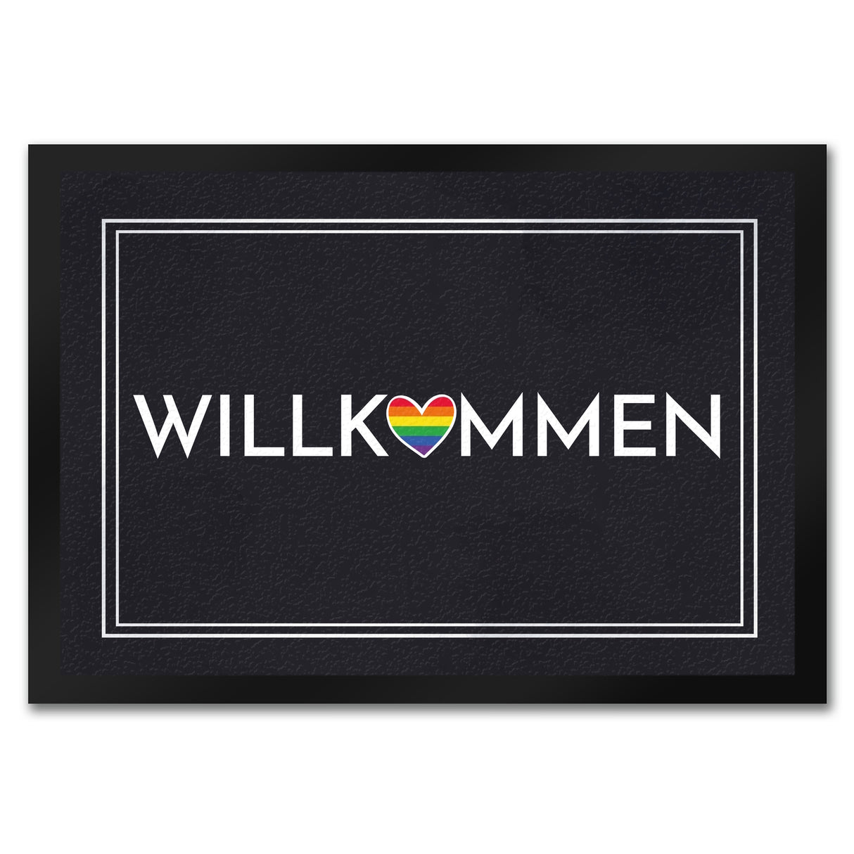 Willkommen Fußmatte mit buntem Regenbogen-Herz