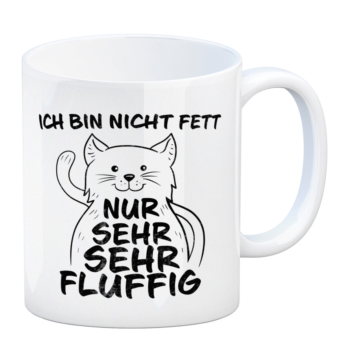 Ich bin nicht Fett nur sehr fluffig Kaffeebecher mit lustiger Katze