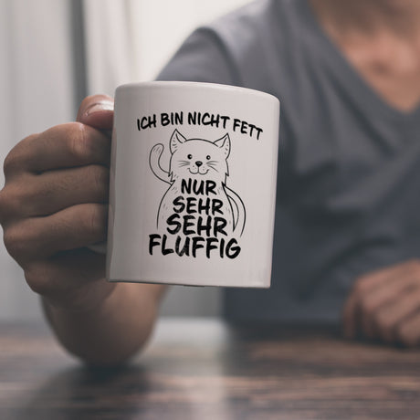 Ich bin nicht Fett nur sehr fluffig Kaffeebecher mit lustiger Katze