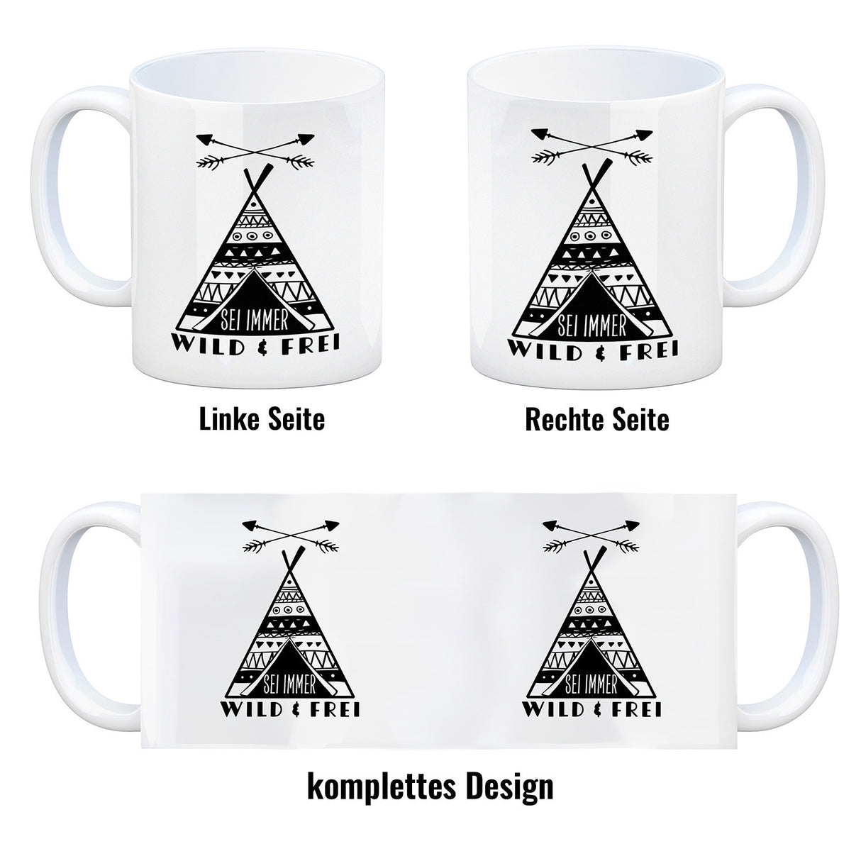 Sei immer wild & frei Kaffeebecher mit Zelt Motiv