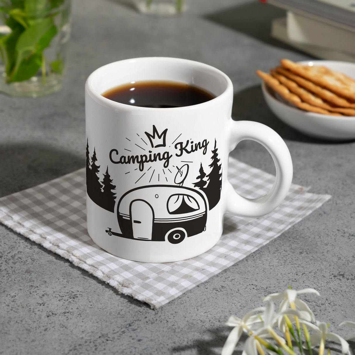 Camping King Kaffeebecher mit wunderschönen Reisemotiven