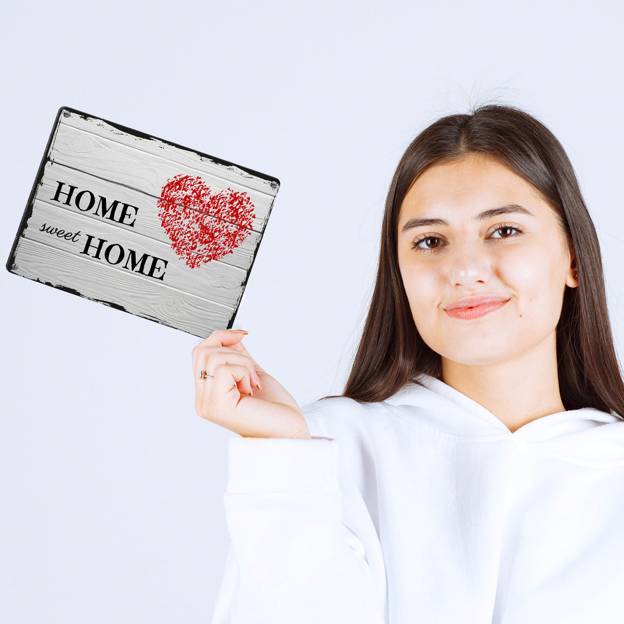 HOME sweet HOME Metallschild in 15x20 cm mit Herz und Holzoptik