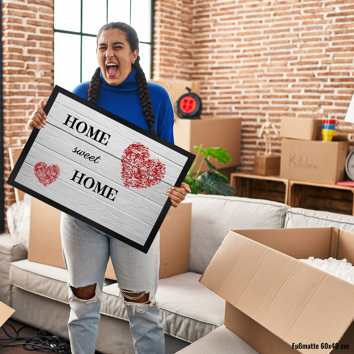HOME sweet HOME Fußmatte in 35x50 cm mit Herz und in Holzoptik