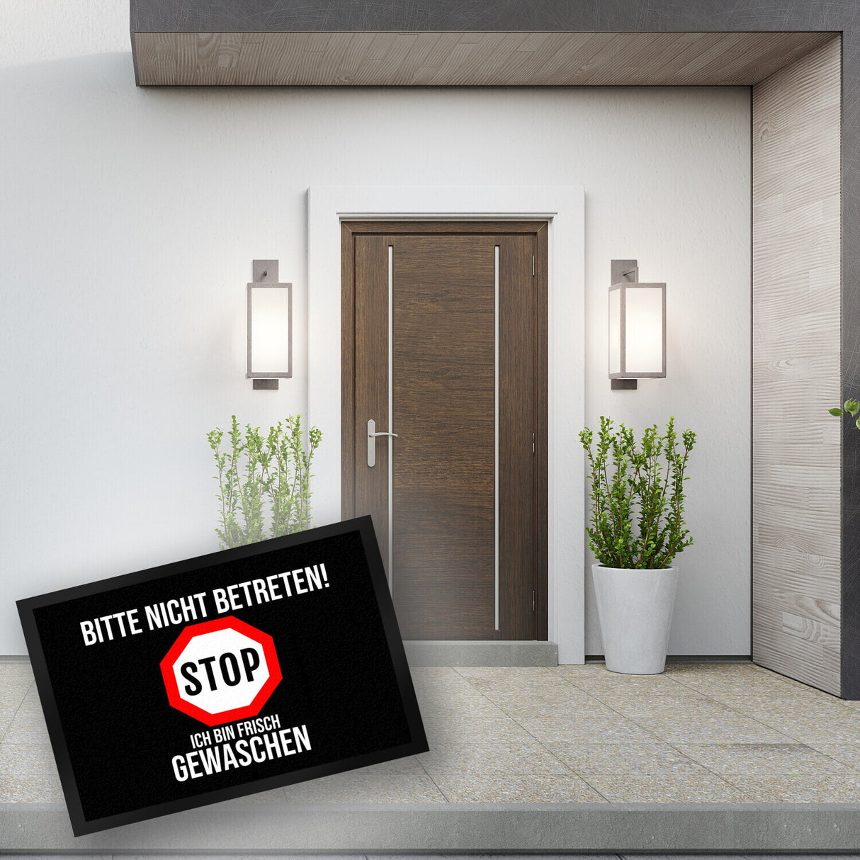 Fußmatte in 35x50 cm mit Spruch Bitte nicht betreten - ich bin frisch gewaschen - Stop