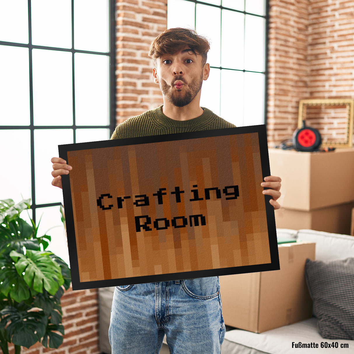 Fußmatte in 35x50 cm mit Pixelmotiv und Spruch: Crafting Room Pixel Art Zockerzimmer