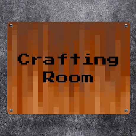 Metallschild in 15x20 cm Pixelmotiv und Spruch: Crafting Room Pixel Art Zockerzimmer