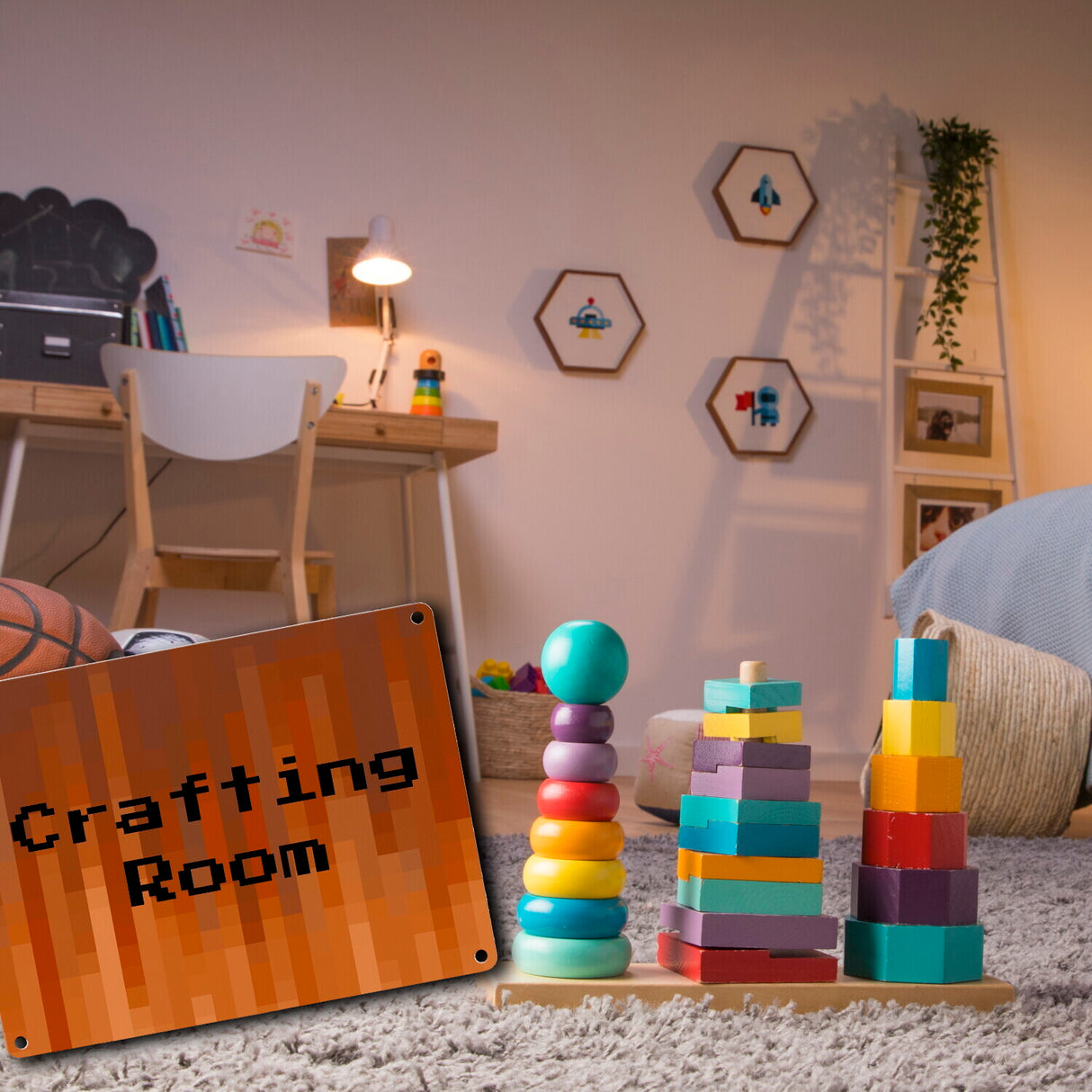 Metallschild in 15x20 cm Pixelmotiv und Spruch: Crafting Room Pixel Art Zockerzimmer
