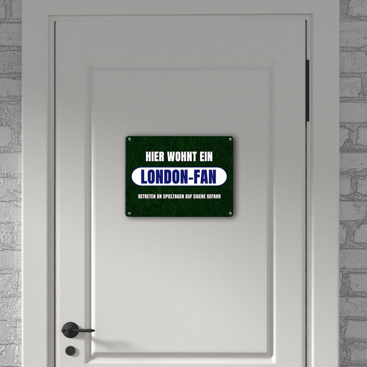 Hier wohnt ein London-Fan Metallschild in 15x20 cm mit Rasenmotiv