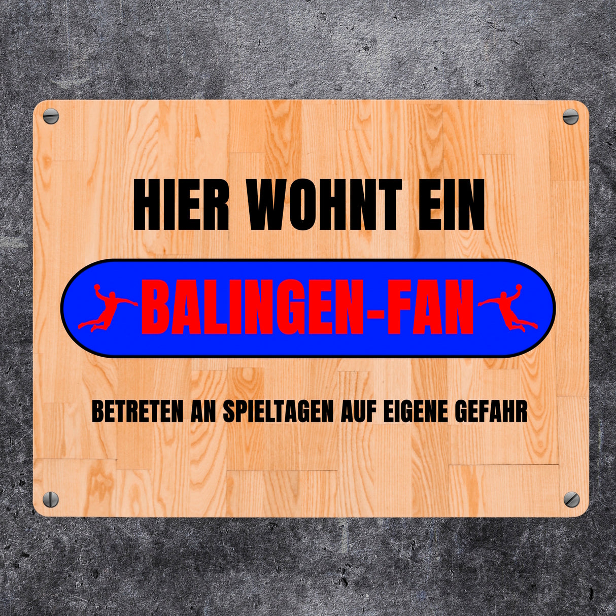 Hier wohnt ein Balingen-Fan Metallschild in 15x20 cm mit Turnhallenboden Motiv