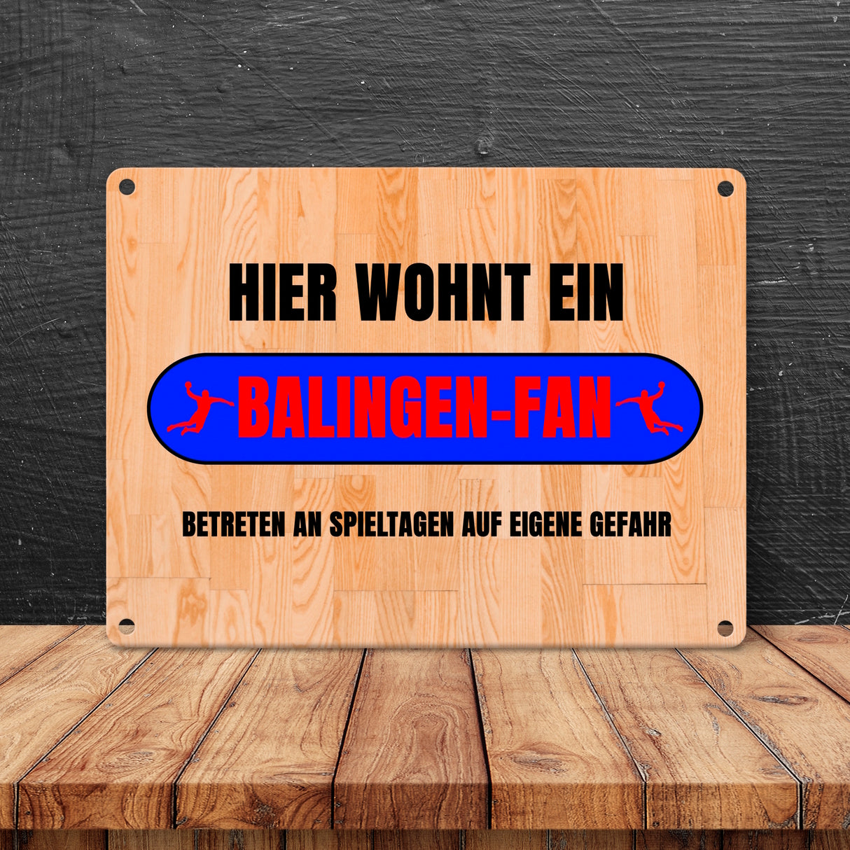 Hier wohnt ein Balingen-Fan Metallschild in 15x20 cm mit Turnhallenboden Motiv