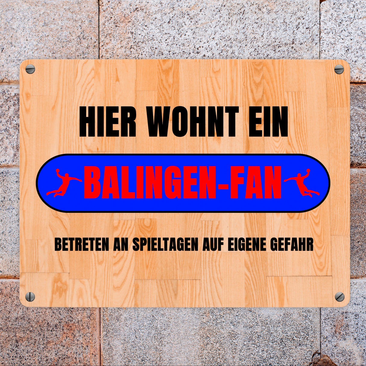 Hier wohnt ein Balingen-Fan Metallschild in 15x20 cm mit Turnhallenboden Motiv