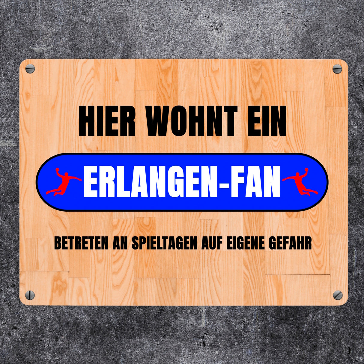 Hier wohnt ein Erlangen-Fan Metallschild in 15x20 cm mit Turnhallenboden Motiv