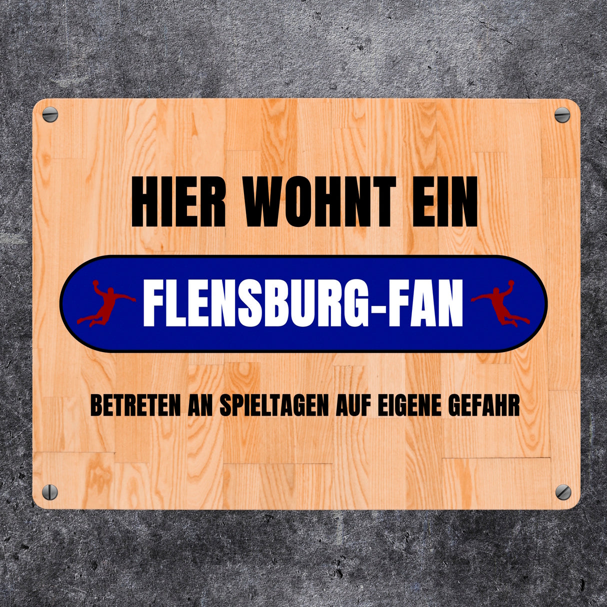 Hier wohnt ein Flensburg-Fan Metallschild in 15x20 cm mit Turnhallenboden Motiv