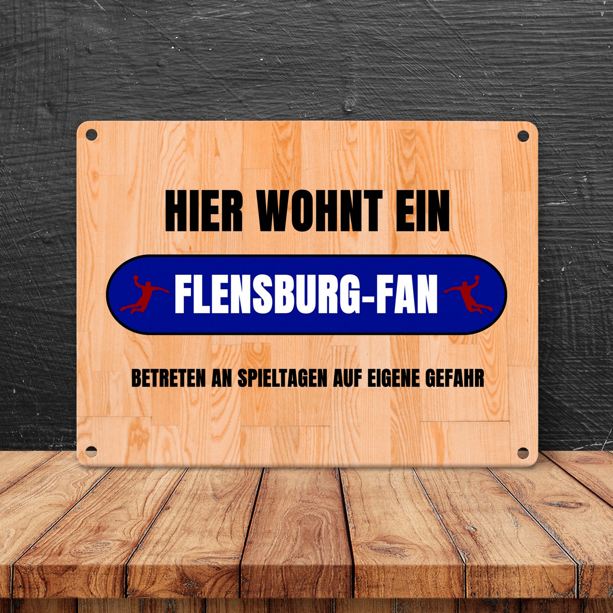 Hier wohnt ein Flensburg-Fan Metallschild in 15x20 cm mit Turnhallenboden Motiv