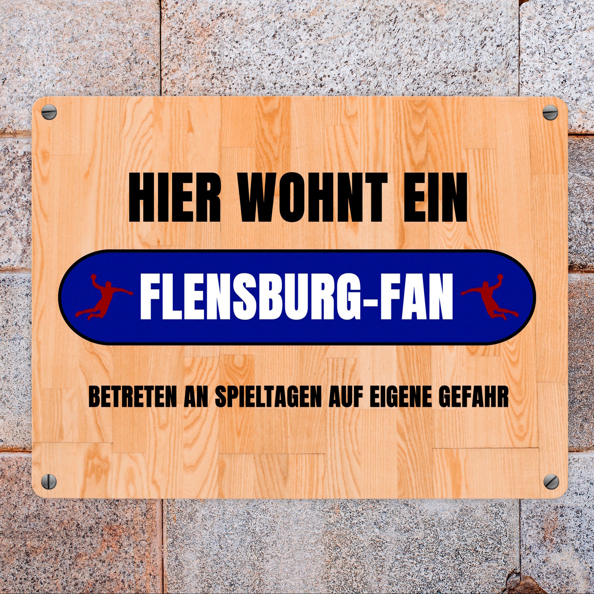 Hier wohnt ein Flensburg-Fan Metallschild in 15x20 cm mit Turnhallenboden Motiv