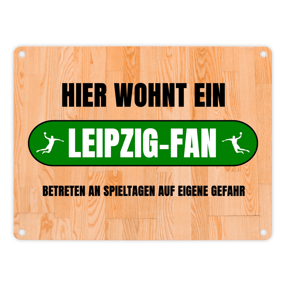 Hier wohnt ein Leipzig-Fan Metallschild in 15x20 cm mit Turnhallenboden Motiv