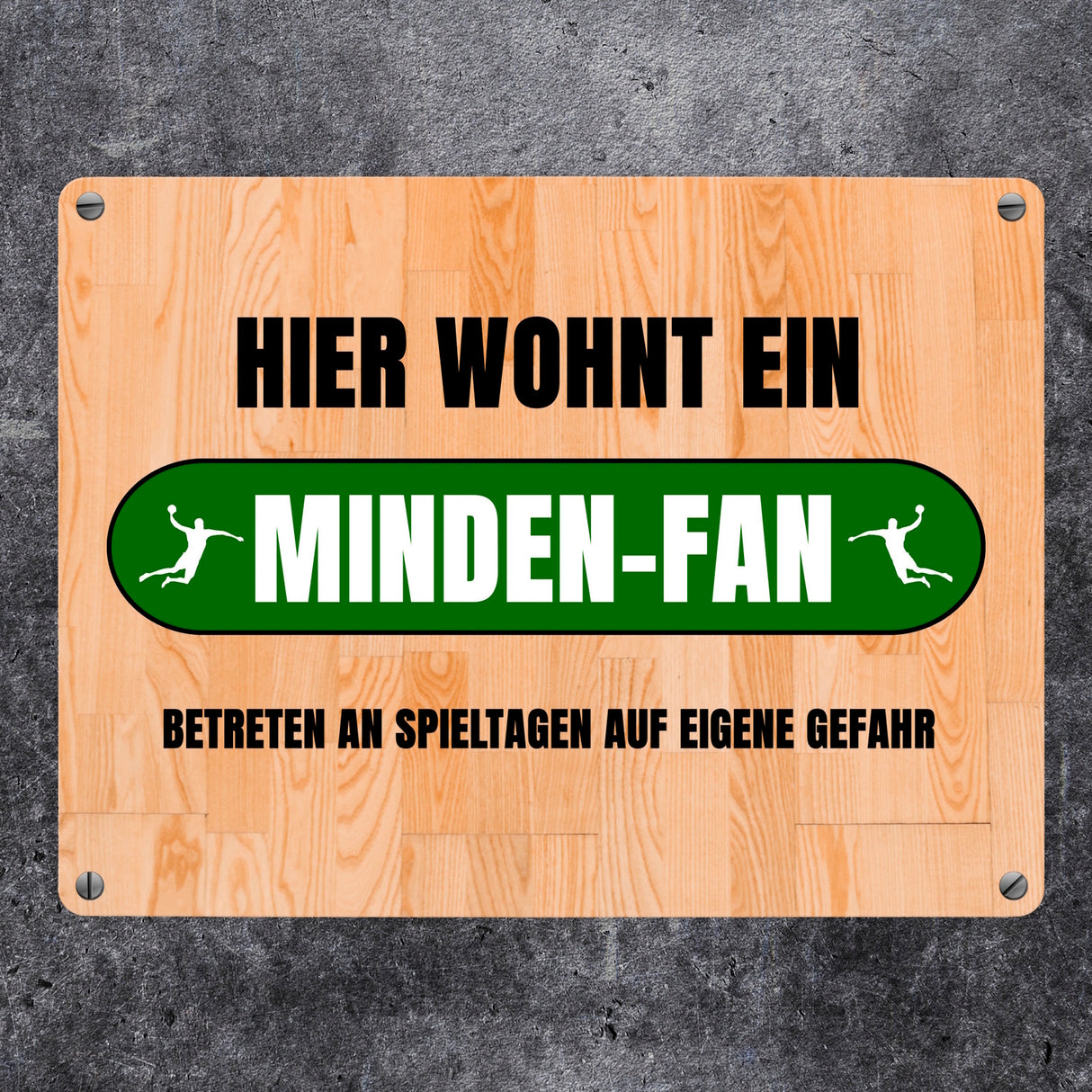 Hier wohnt ein Minden-Fan Metallschild in 15x20 cm mit Turnhallenboden Motiv