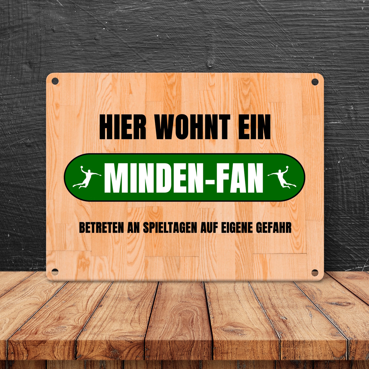 Hier wohnt ein Minden-Fan Metallschild in 15x20 cm mit Turnhallenboden Motiv