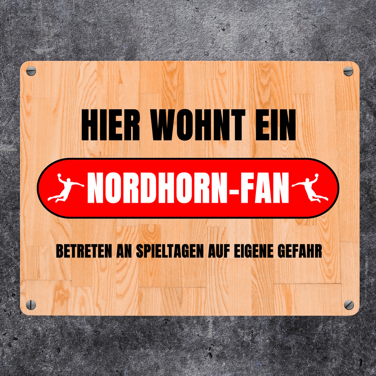 Hier wohnt ein Nordhorn-Fan Metallschild in 15x20 cm mit Turnhallenboden Motiv
