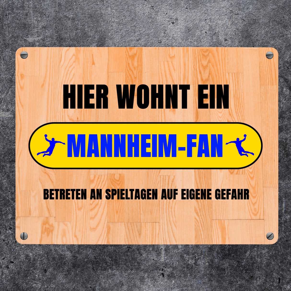 Hier wohnt ein Mannheim-Fan Metallschild in 15x20 cm mit Turnhallenboden Motiv