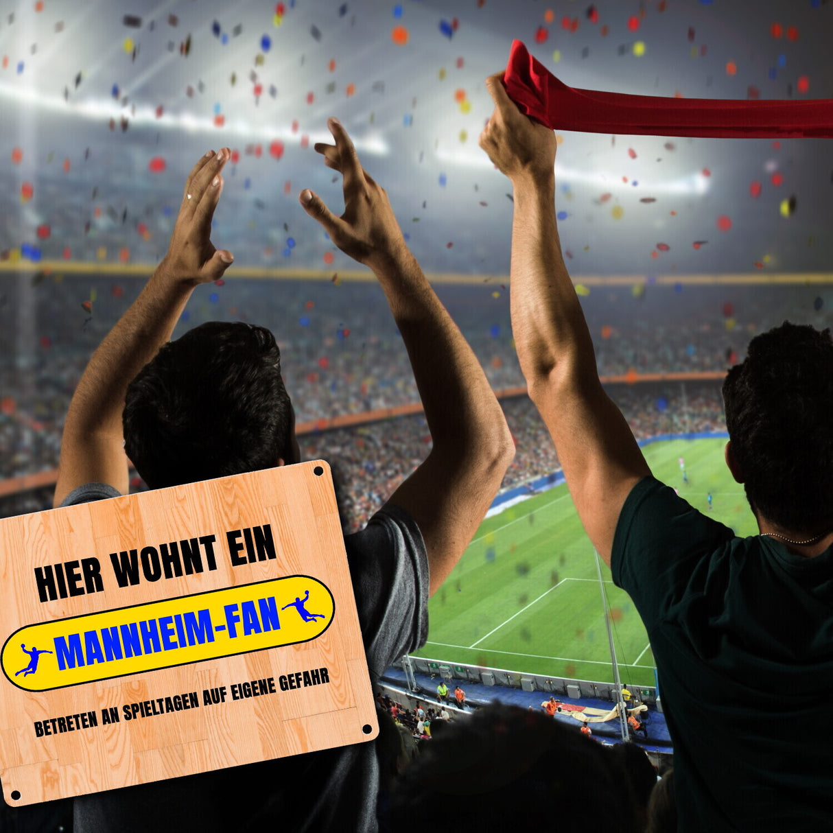Hier wohnt ein Mannheim-Fan Metallschild in 15x20 cm mit Turnhallenboden Motiv