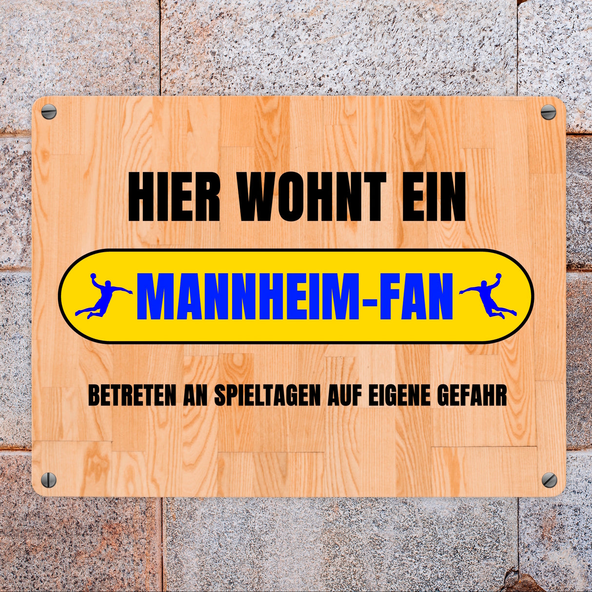 Hier wohnt ein Mannheim-Fan Metallschild in 15x20 cm mit Turnhallenboden Motiv
