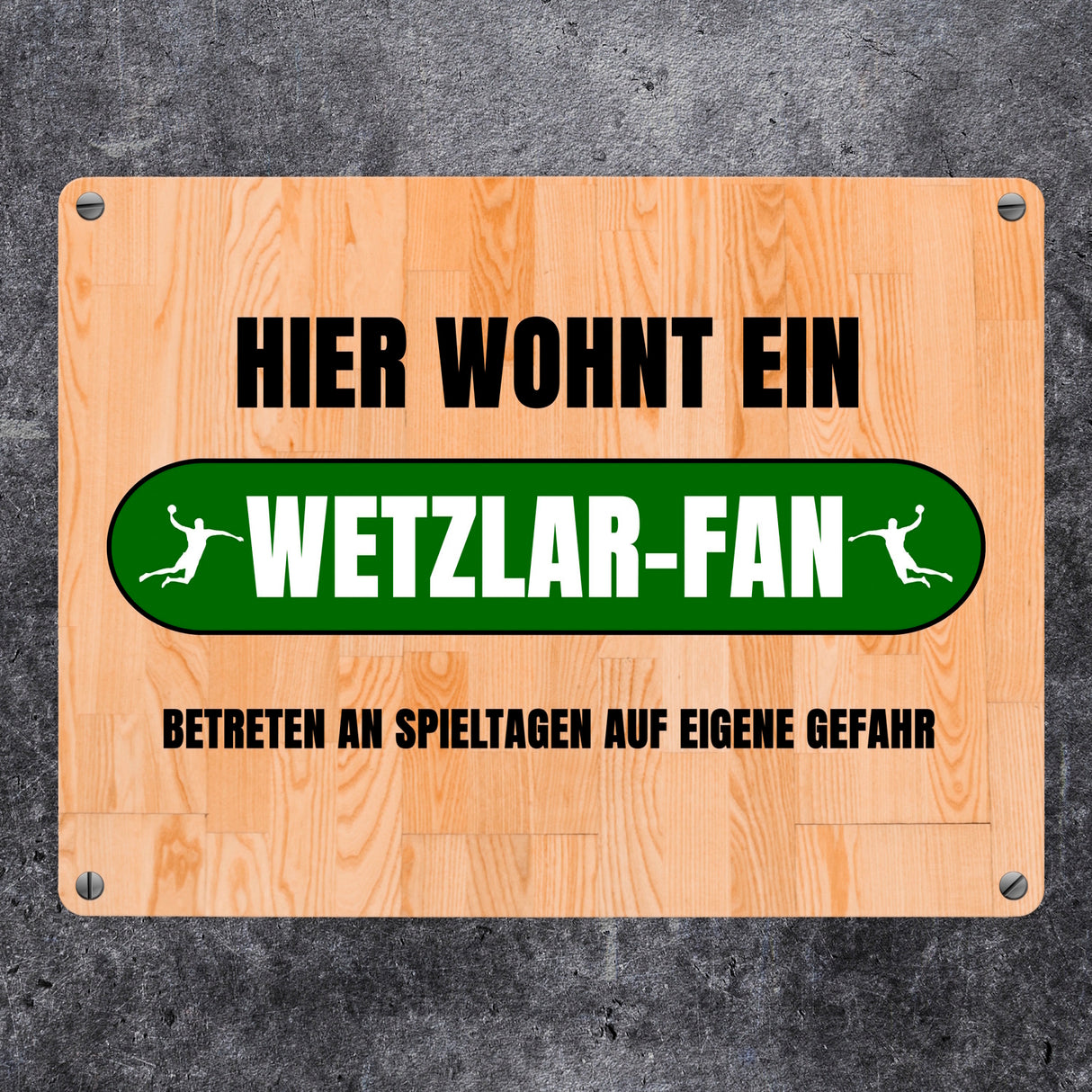 Hier wohnt ein Wetzlar-Fan Metallschild in 15x20 cm mit Turnhallenboden Motiv