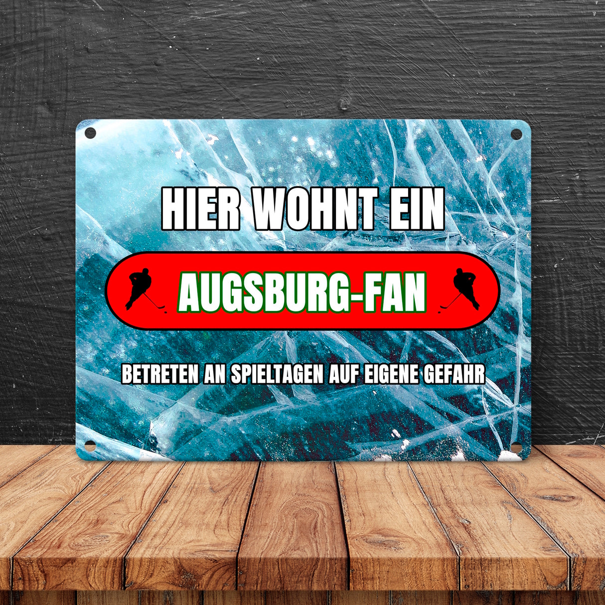 Hier wohnt ein Augsburg-Fan Metallschild in 15x20 cm mit Eishallen Boden-Motiv