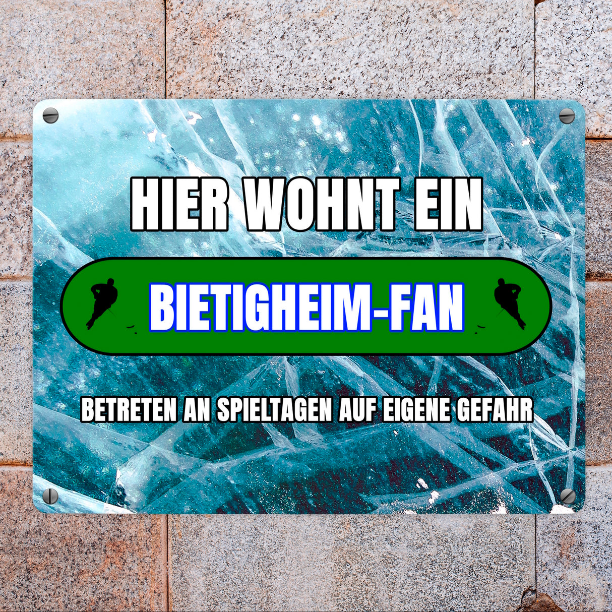 Hier wohnt ein Bietigheim-Fan Metallschild in 15x20 cm mit Eishallen Boden-Motiv