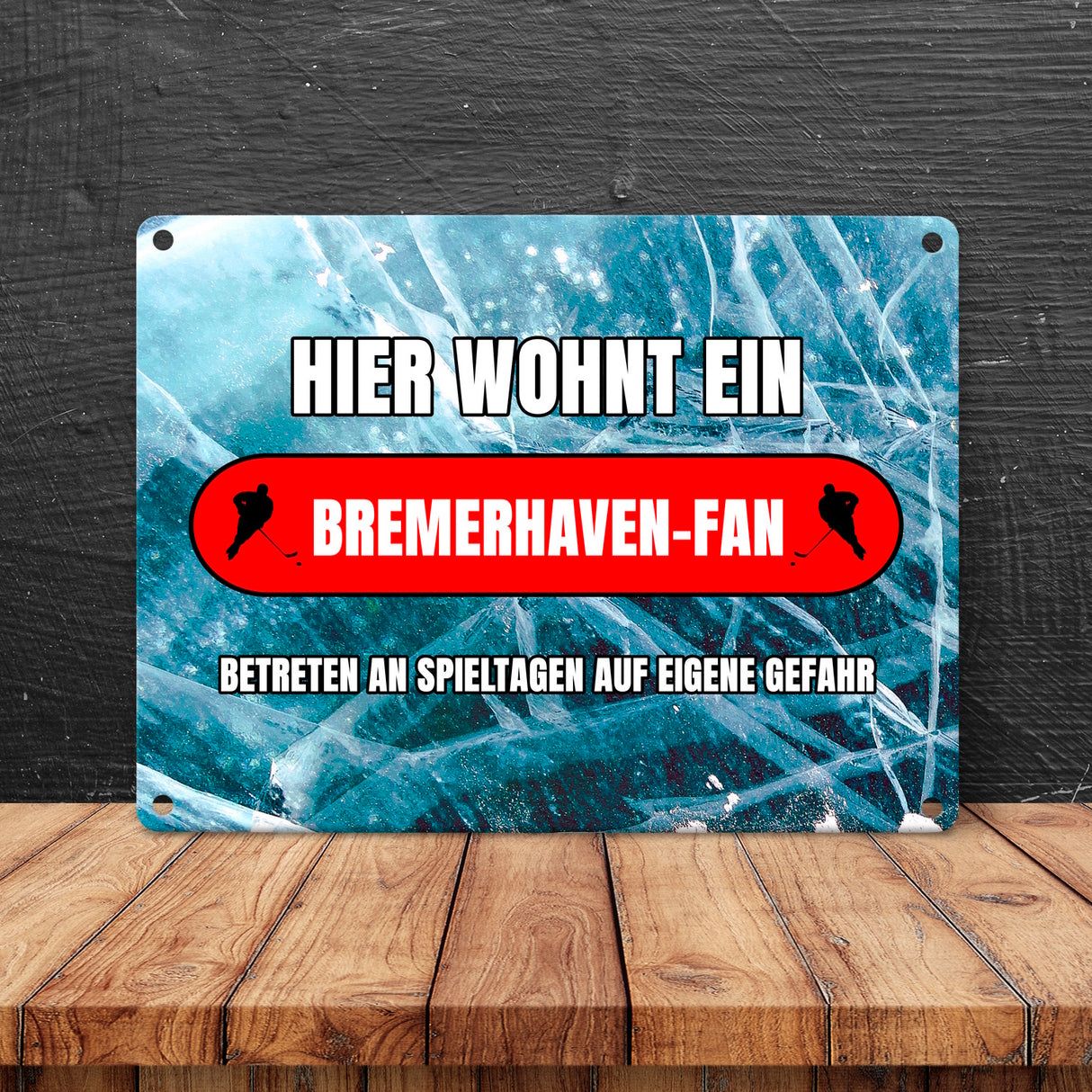 Hier wohnt ein Bremerhaven-Fan Metallschild in 15x20 cm mit Eishallen Boden-Motiv