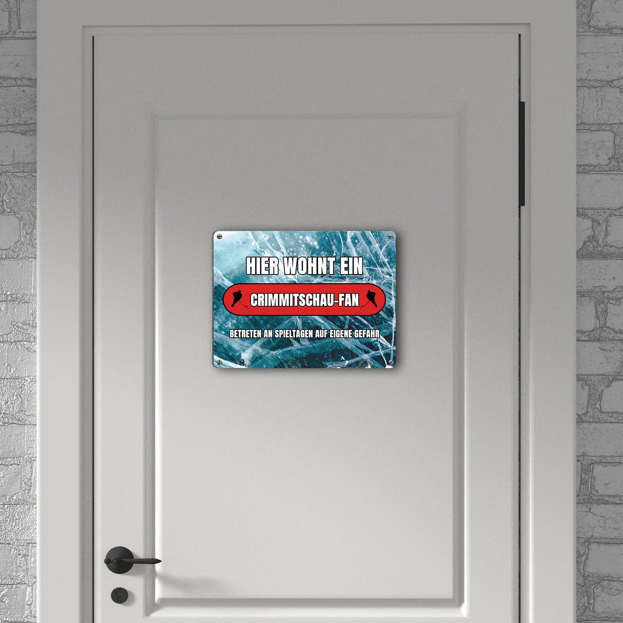 Hier wohnt ein Crimmitschau-Fan Metallschild in 15x20 cm mit Eishallen Boden-Motiv