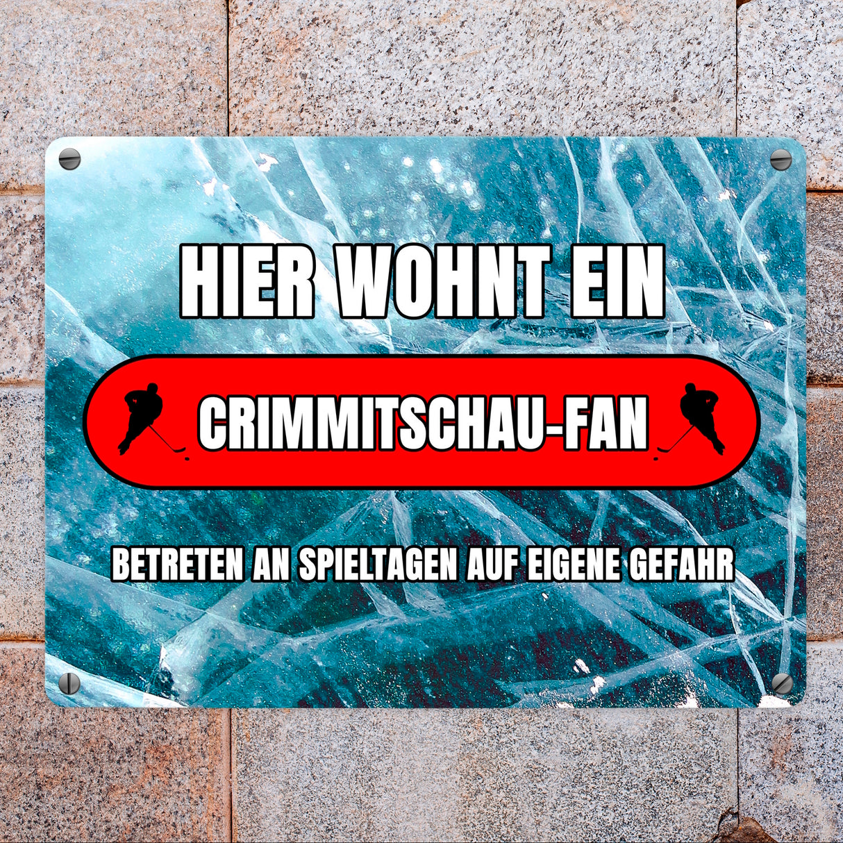 Hier wohnt ein Crimmitschau-Fan Metallschild in 15x20 cm mit Eishallen Boden-Motiv