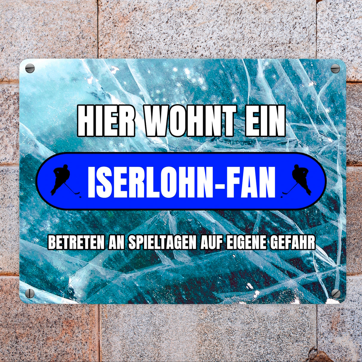 Hier wohnt ein Iserlohn-Fan Metallschild in 15x20 cm mit Eishallen Boden-Motiv