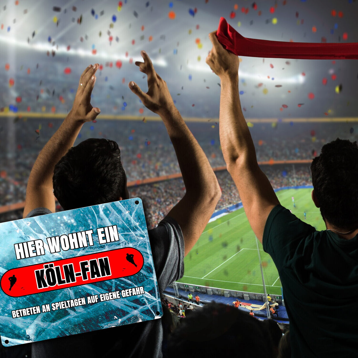 Hier wohnt ein Köln-Fan Metallschild in 15x20 cm mit Eishallen Boden-Motiv