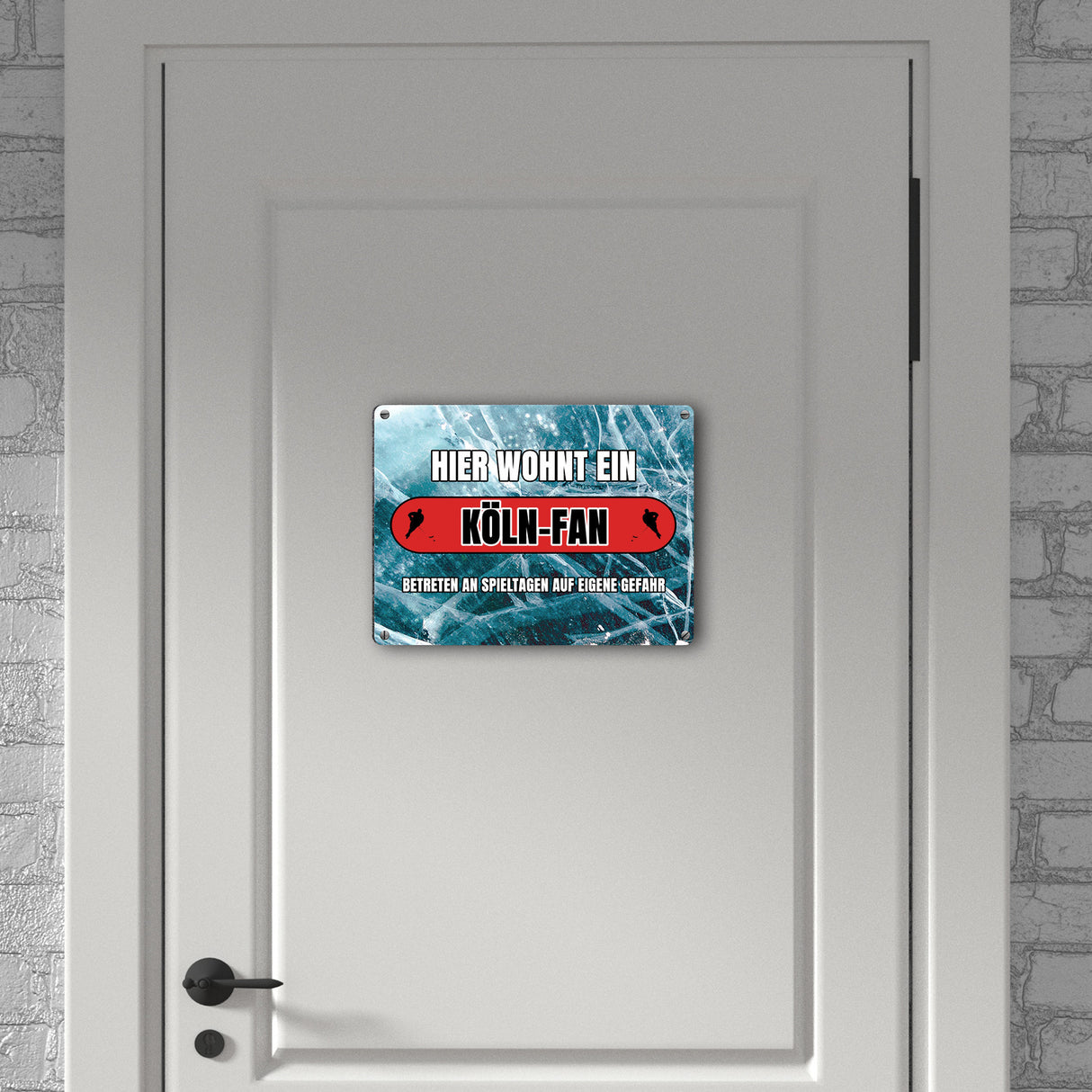 Hier wohnt ein Köln-Fan Metallschild in 15x20 cm mit Eishallen Boden-Motiv