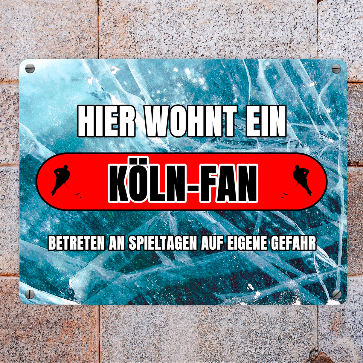 Hier wohnt ein Köln-Fan Metallschild in 15x20 cm mit Eishallen Boden-Motiv