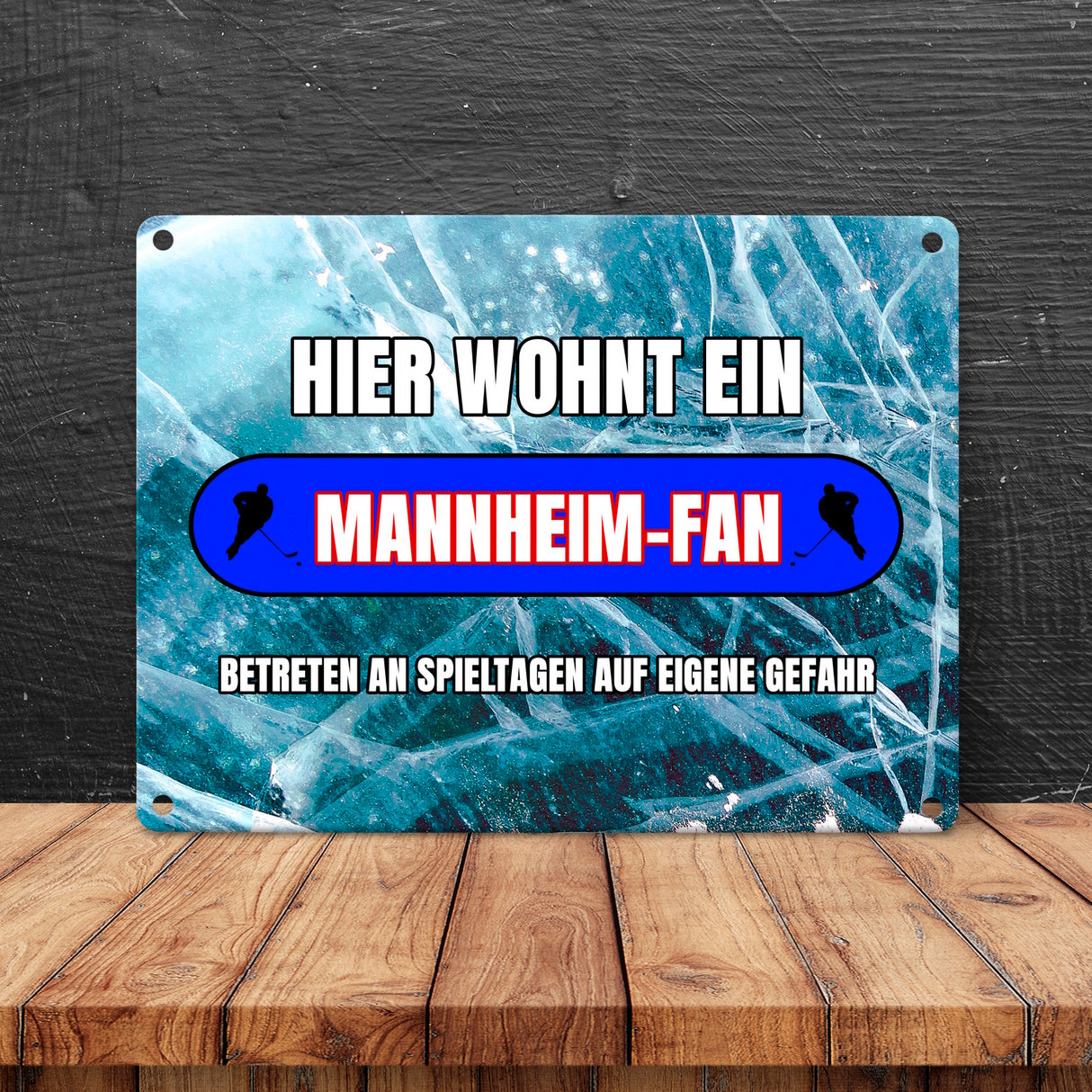 Hier wohnt ein Mannheim-Fan Metallschild in 15x20 cm mit Eishallen Boden-Motiv