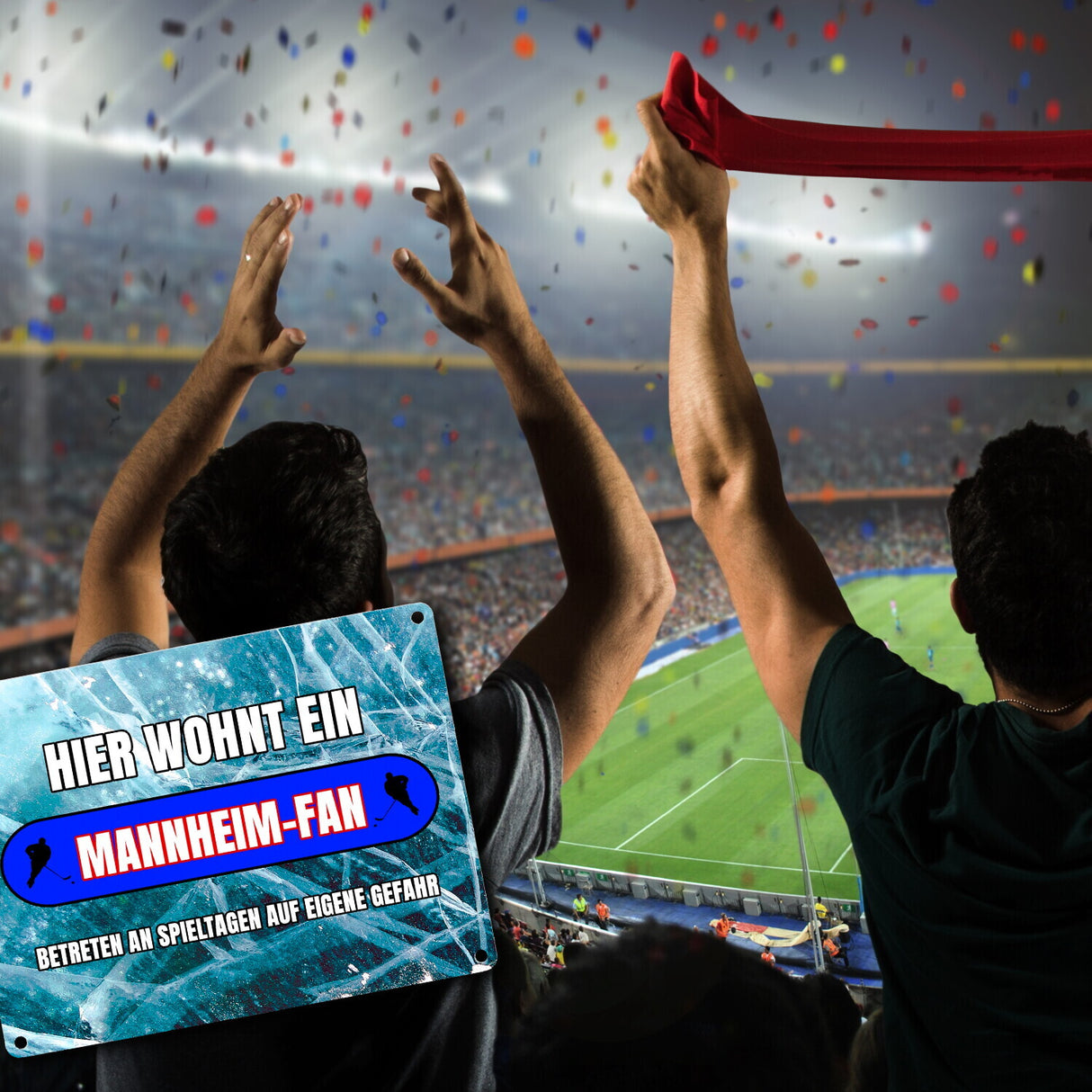 Hier wohnt ein Mannheim-Fan Metallschild in 15x20 cm mit Eishallen Boden-Motiv