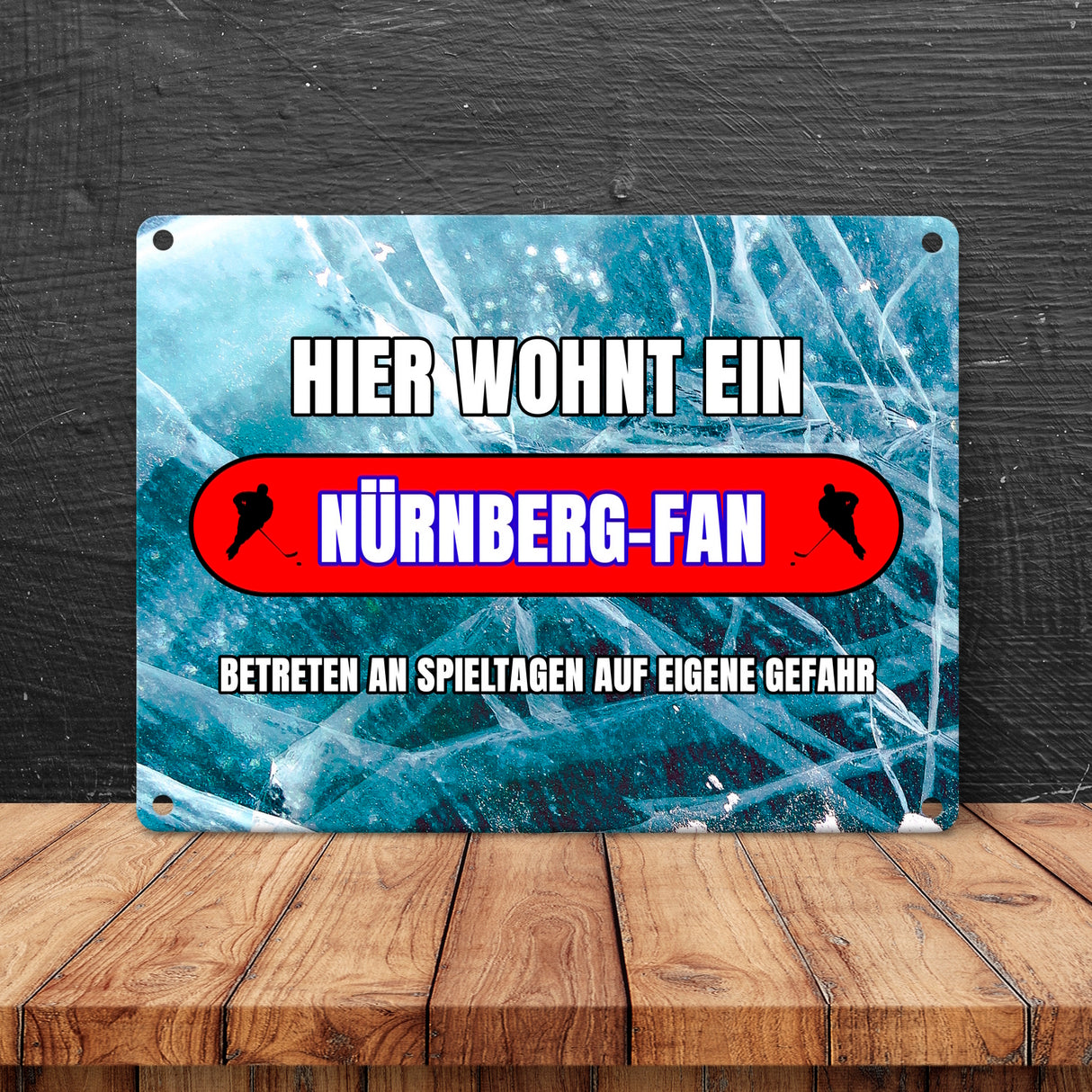 Hier wohnt ein Nürnberg-Fan Metallschild in 15x20 cm mit Eishallen Boden-Motiv