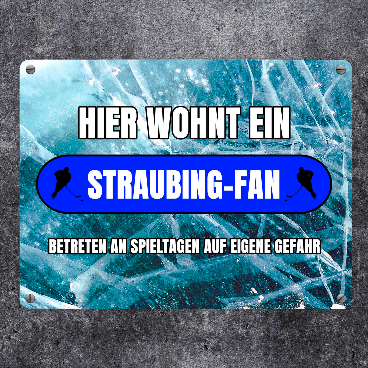 Hier wohnt ein Straubing-Fan Metallschild in 15x20 cm mit Eishallen Boden-Motiv