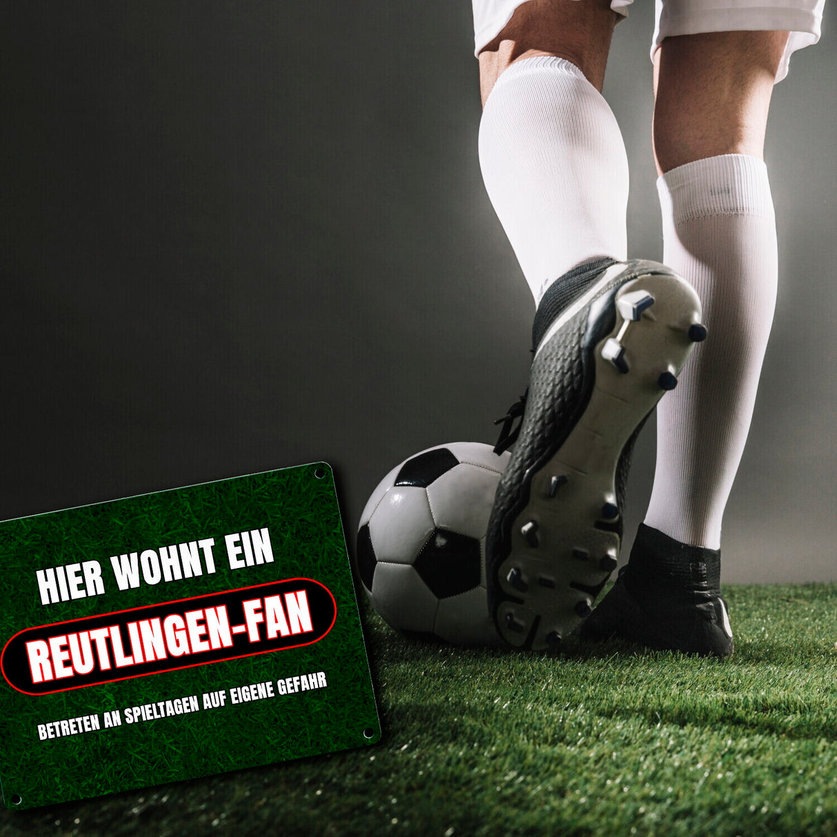 Hier wohnt ein Reutlingen-Fan Metallschild in 15x20 cm mit Rasenmotiv