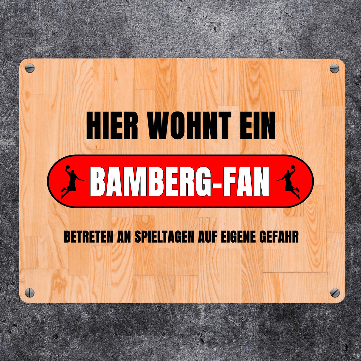 Hier wohnt ein Bamberg-Fan Metallschild in 15x20 cm mit Turnhallenboden Motiv