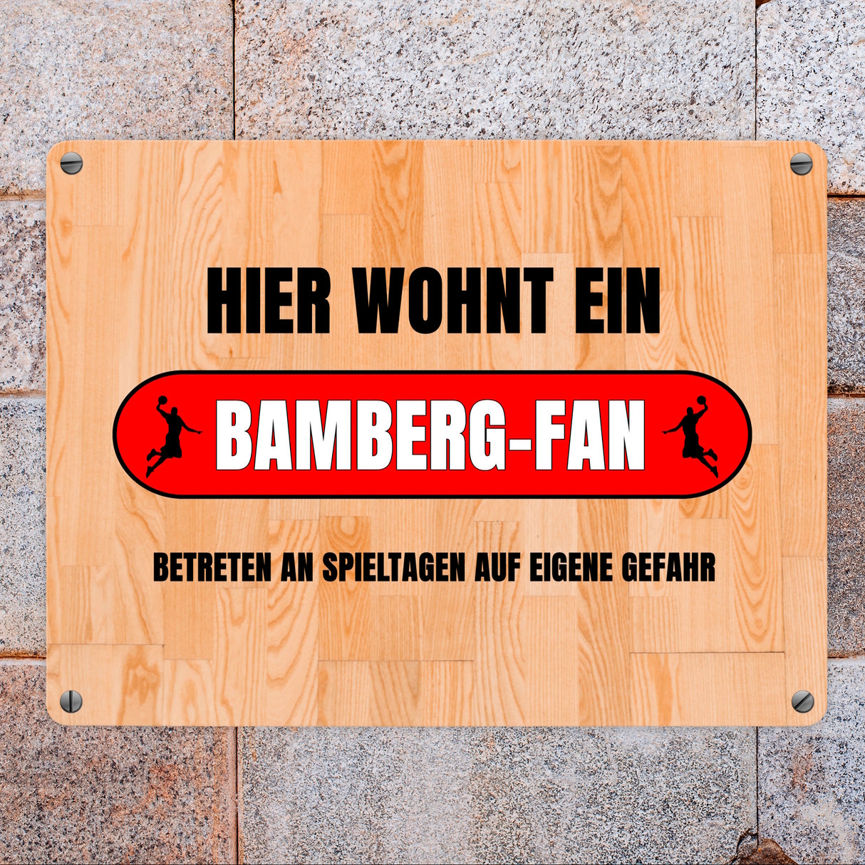 Hier wohnt ein Bamberg-Fan Metallschild in 15x20 cm mit Turnhallenboden Motiv