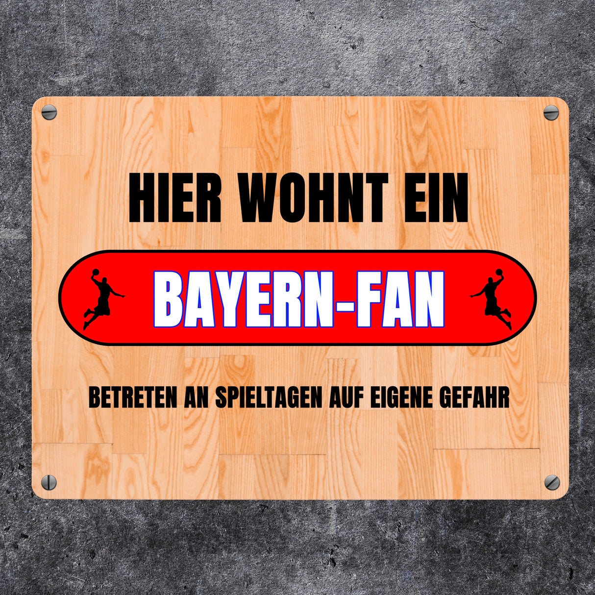Hier wohnt ein Bayern-Fan Metallschild in 15x20 cm mit Turnhallenboden Motiv