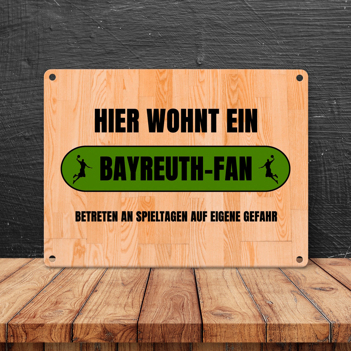 Hier wohnt ein Bayreuth-Fan Metallschild in 15x20 cm mit Turnhallenboden Motiv