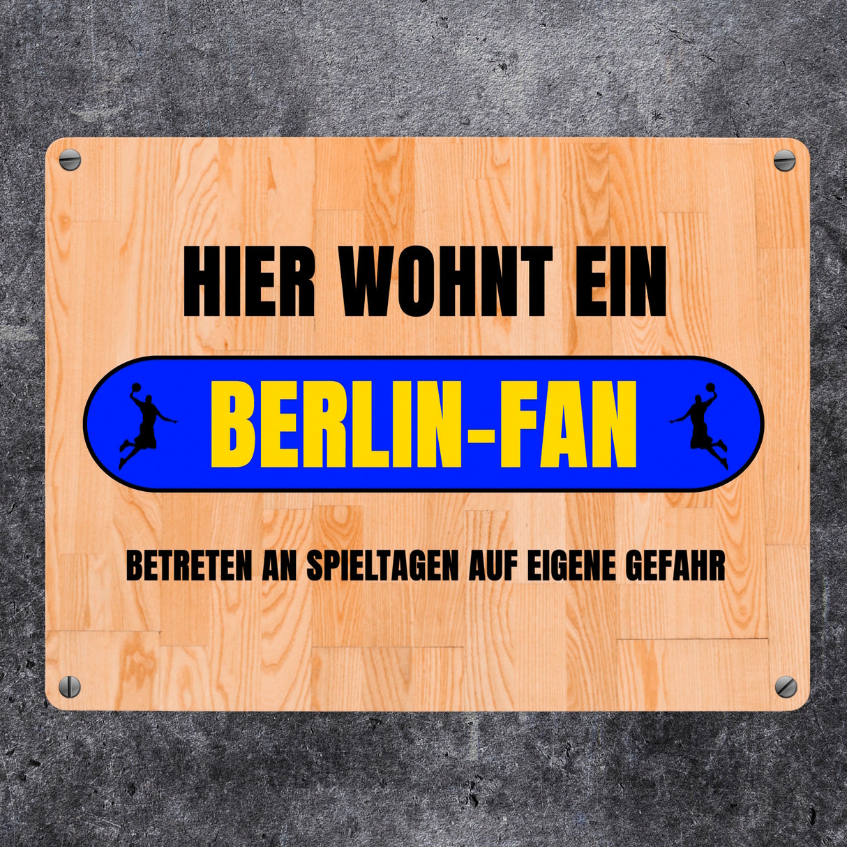 Hier wohnt ein Berlin-Fan Metallschild in 15x20 cm mit Turnhallenboden Motiv
