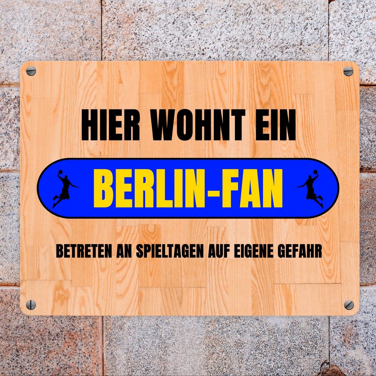 Hier wohnt ein Berlin-Fan Metallschild in 15x20 cm mit Turnhallenboden Motiv